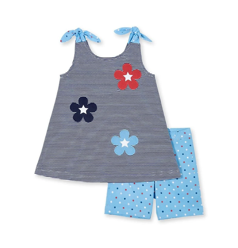 Florence Eiseman Baby Girl Stripe Knit Short Set With Flowers and Stars