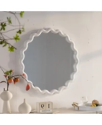 Laoties 28" Modern Round Decorative Wall Mirror with Matte Wavy Frame