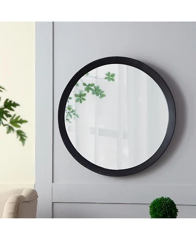 Laoties 20" Round Solid Mango Wood Wall Mirror, Modern Bathroom Vanity Mirror for Entryway and Bedroom