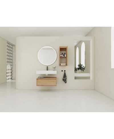 Sillysis 29.5 Inch Wall Mounted Modern Bathroom Vanity with Resin Sink, Soft Close Drawer