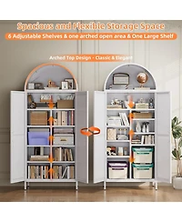 Boyel Living Metal Arched Kitchen Pantry Cabinet, Storage Bookcase with 6 Adjustable Shelves and Gold Handles