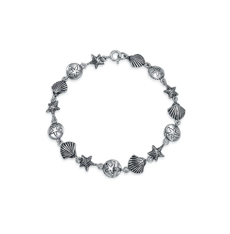 Bling Jewelry Beach Theme Nautical Multi Charm Sand Dollar Sea Shell Starfish Bracelet .925 Sterling Silver 7 inch