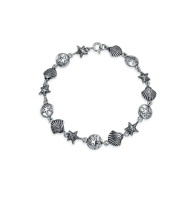 Bling Jewelry Beach Theme Nautical Multi Charm Sand Dollar Sea Shell Starfish Bracelet .925 Sterling Silver 7 inch
