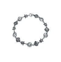 Bling Jewelry Beach Theme Nautical Multi Charm Sand Dollar Sea Shell Starfish Bracelet .925 Sterling Silver 7 inch