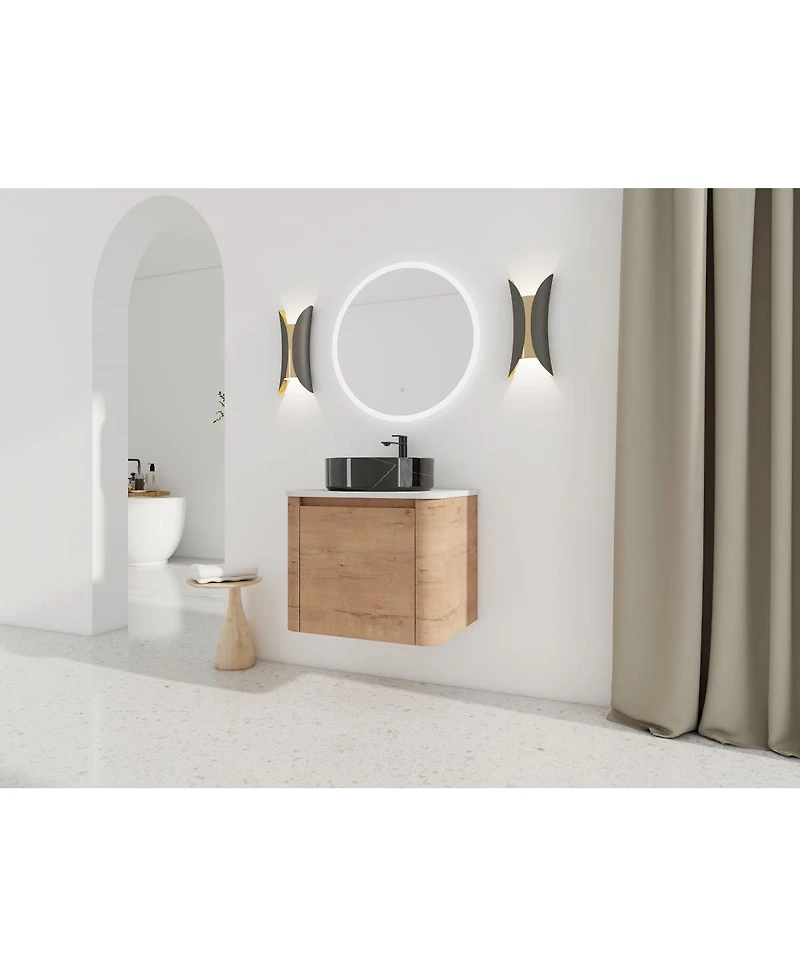 Sillysis 23.6 Inch Wall Mounted Modern Bathroom Vanity with Plywood Cabinet, Stone Countertop