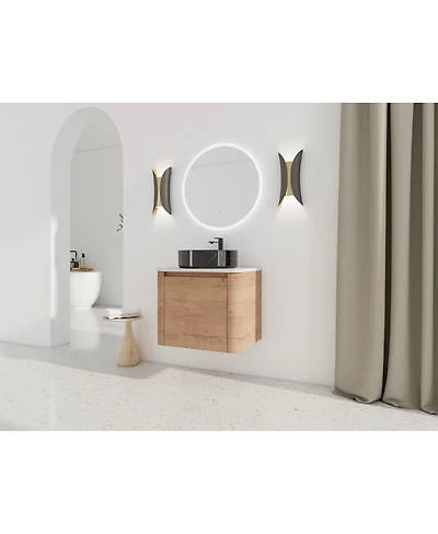 Sillysis 23.6 Inch Wall Mounted Modern Bathroom Vanity with Plywood Cabinet, Stone Countertop