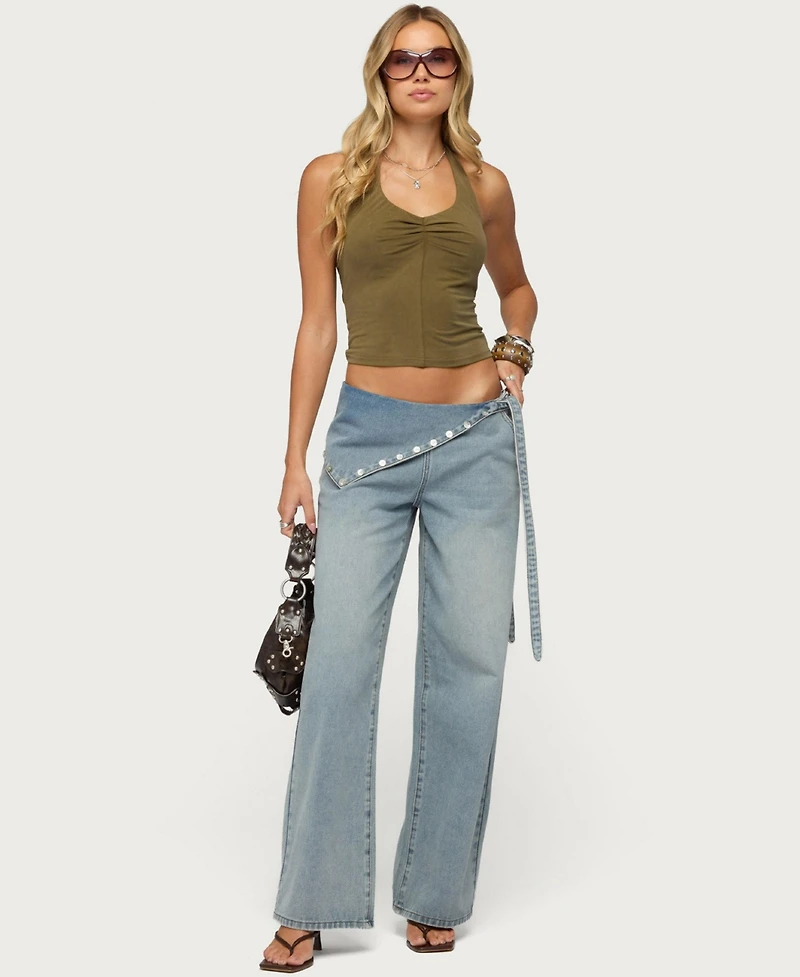 Edikted Womens Montanah Pleated Halter Top