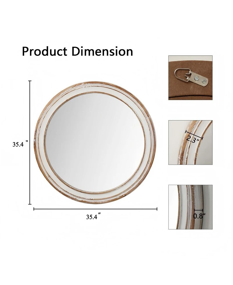 Laoties Round Farmhouse Wall Mirror, Wood