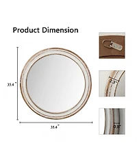 Laoties Round Farmhouse Wall Mirror, Wood