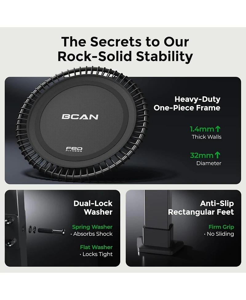 Bcan BT4 Soft Land Pro 38 Inch 500LBS Bungee Trampoline, Quiet Indoor Rebounder with Adjustable Tension and Phone Holder