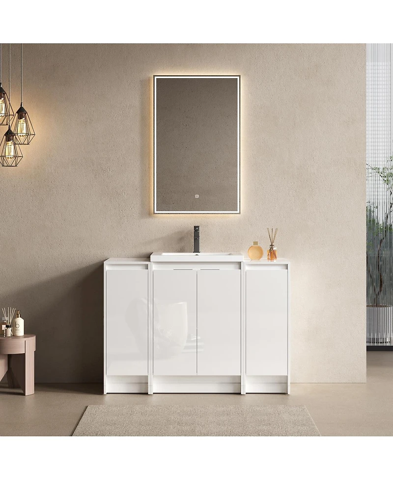 Sillysis 47 Inch Freestanding Bathroom Vanity with Resin Sink, Soft Close Doors, Water-Resistant, Double Storage Cabinets
