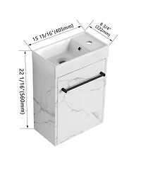 Sillysis 16 Inch Wall Mounted Bathroom Vanity with Ceramic Sink, Soft Close Door, Modern Floating Cabinet for Small Spaces