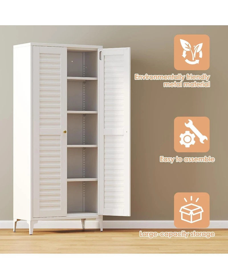 Boyel Living Kitchen Pantry Storage Cabinet, Metal Organizer with 2 Doors and 4 Adjustable Shelves for Home
