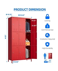 Boyel Living 9-Door Metal Locker with Business Card Holders and Hooks, Vented Employee Storage Cabinet for Gym Office