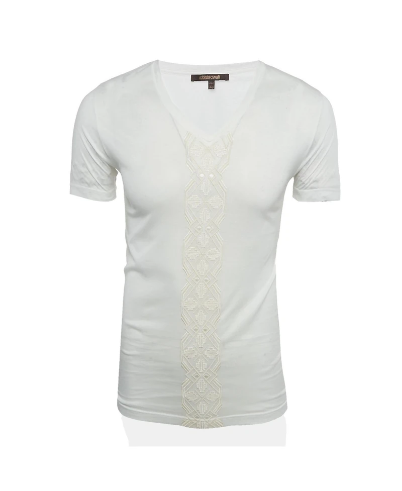 Pre-Owned Roberto Cavalli Men's Embroidered Jersey V-Neck T-Shirt