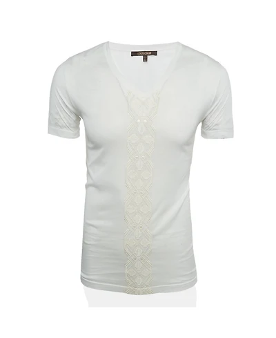 Pre-Owned Roberto Cavalli Men's Embroidered Jersey V-Neck T-Shirt