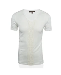 Pre-Owned Roberto Cavalli Men's Embroidered Jersey V-Neck T-Shirt