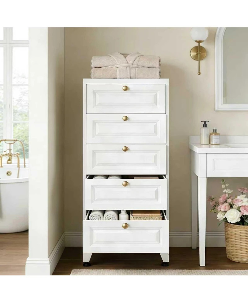 Boyel Living 39" Metal Bathroom Storage Cabinet with 5 Drawers, Freestanding Floor Organizer with Adjustable Feet