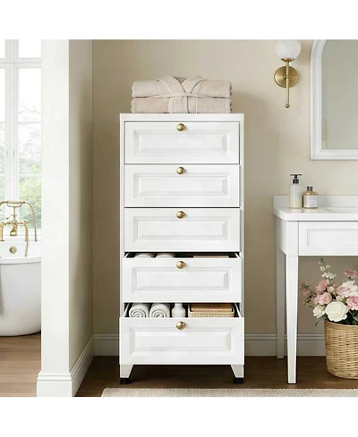 Boyel Living 39" Metal Bathroom Storage Cabinet with 5 Drawers, Freestanding Floor Organizer with Adjustable Feet