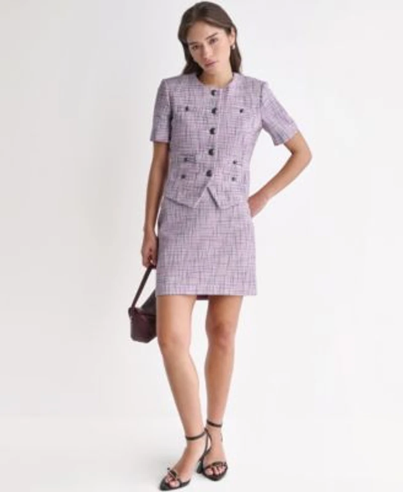 Bcbg Suits Novelty Crewneck Blazer Skirt Suit