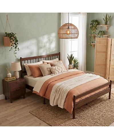 Rainsken Queen Bed Frame, with Headboard and Footboard, Pinewood Strengthened No Box Spring