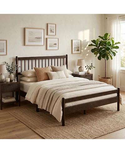 Rainsken Queen Bed Frame, with Headboard and Footboard, Pinewood Strengthened No Box Spring