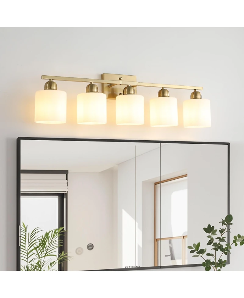 Midola 5-Light Modern Bathroom Vanity Light Fixture with Frosted Glass Shades for Wall Mount Over Mirror