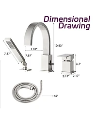 Midola Waterfall Bathtub Faucet with Sprayer, 3-Hole Roman Tub Filler with Hand Shower Deck Mount Waterfall Tub Spout Set