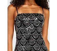B Darlin Juniors' Square Neck Beaded Detail Chiffon Back-Tie Sequin Dress