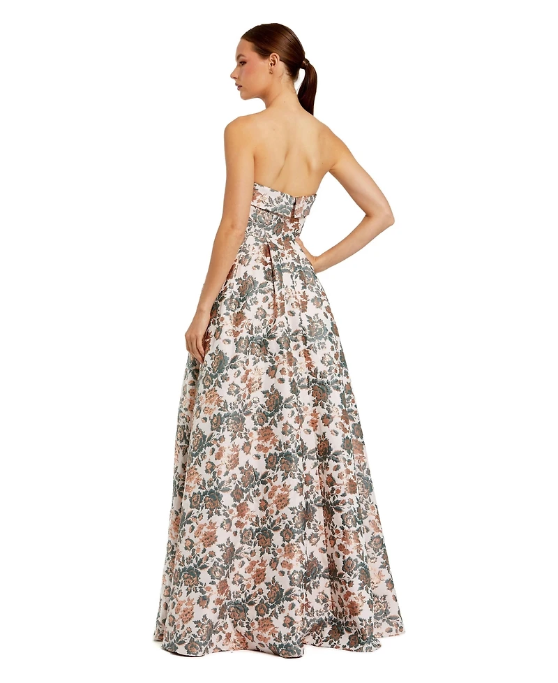 Mac Duggal Women's Strapless Floral Brocade Ball Gown
