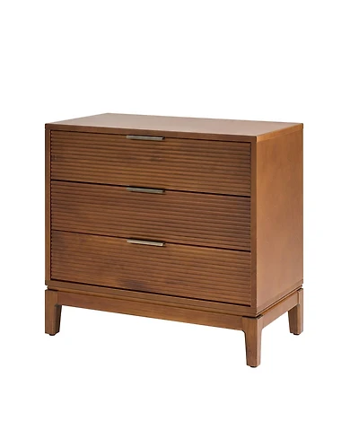 Hulala Home William Mid-Century Modern 28"W 3-Drawer Fluted End Table with Charging Station