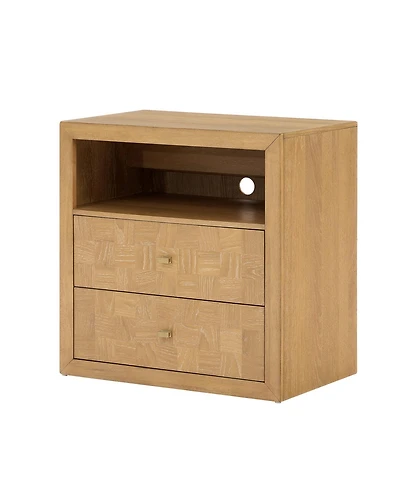 Hulala Home Nuala Modern 2-Drawer Solid Wood End Table with Built-In Charging Station
