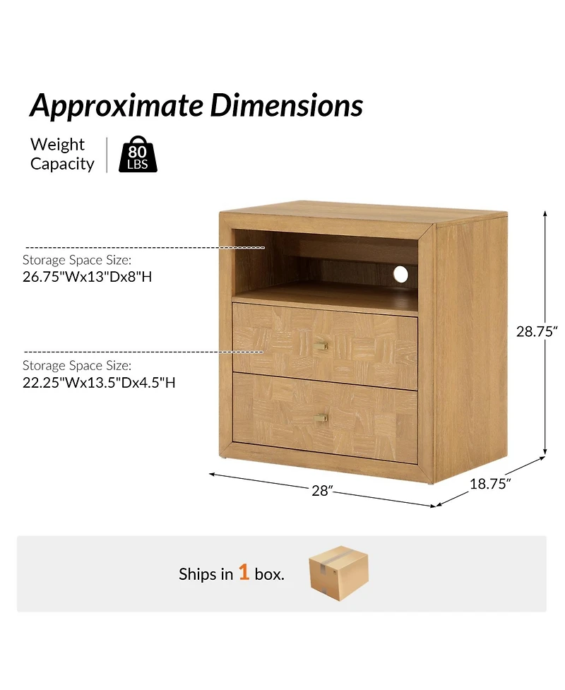 Hulala Home Nuala Modern 2-Drawer Solid Wood End Table with Built-In Charging Station