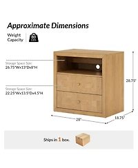 Hulala Home Nuala Modern 2-Drawer Solid Wood End Table with Built-In Charging Station