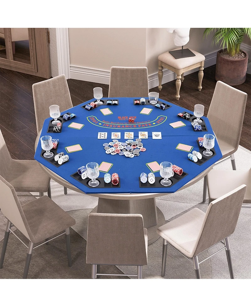 Sugift 48 Inch 8-Player Foldable Poker Table Top with Carrying Bag and Cup Holders
