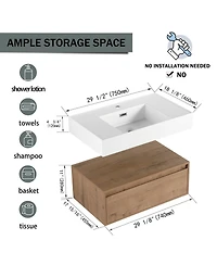 Sillysis 30 Inch Wall Mounted Bathroom Vanity with Resin Sink, Soft Close Drawer, Ample Storage for Modern Small Spaces