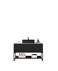 Sillysis 48 Inch Modern Bathroom Vanity with Ceramic Vessel Sink, Sintered Stone Countertop, Soft Close Doors