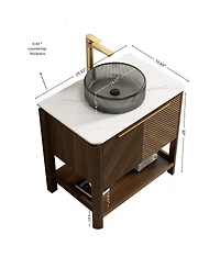 Sillysis Modern Bathroom Vanity with Vessel Sink, Sintered Stone Countertop, Soft Close Solid Wood 3D Doors
