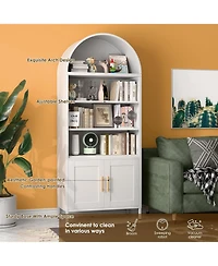 Boyel Living Arched Bookcase Cabinet with Glass Doors, Modern Farmhouse Display Shelf and Open Storage Hutch