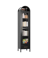 Boyel Living 73'' Metal Arched Bookcase Cabinet, Glass Door Display Shelf with Drawer for Living Room Office