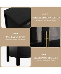 homfan Four-Door Glass Sideboard Cabinet with Storage Shelves, Buffet Server for Dining Room Living Kitchen