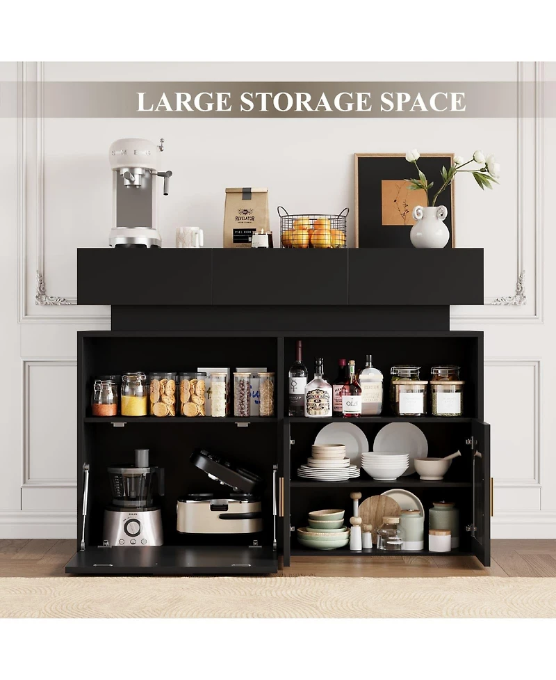 homfan Coffee Bar Cabinet,Kitchen Storage Cabinet with 3 Drawers,Sideboard Buffet Cabinets Ajustable Shelf