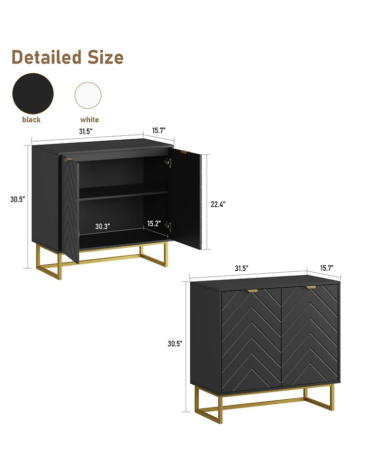 homfan Modern Herringbone Sideboard Buffet with Handles, Storage Console Cabinet Doors for Dining Room, Living Room and Entryway
