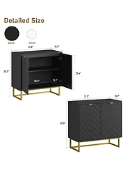 homfan Modern Herringbone Sideboard Buffet with Handles, Storage Console Cabinet Doors for Dining Room, Living Room and Entryway