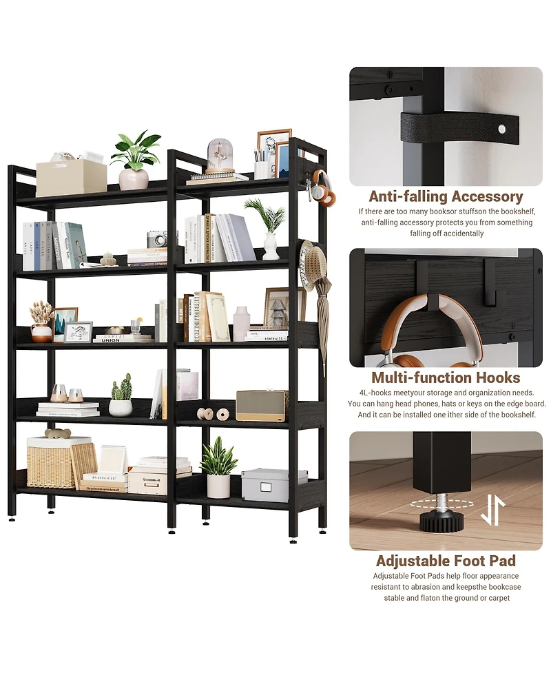 homfan Corner Bookshelf, 5-Tier Convertible l-Shaped Bookshelf Modern Industrial Design for Study Room Storage Display