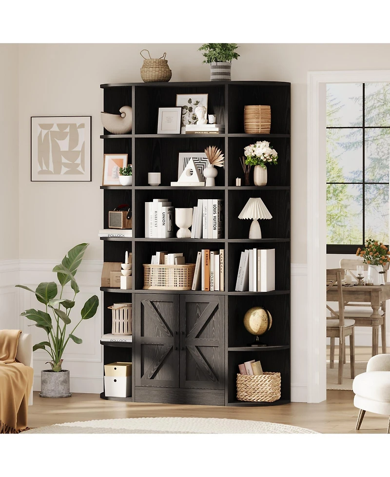 homfan Furniture 6-Tier Wooden Storage Bookcase with Cabinet and Doors, Modern 75 Inch Tall Display Organizer for Activity Room, Living Room Home