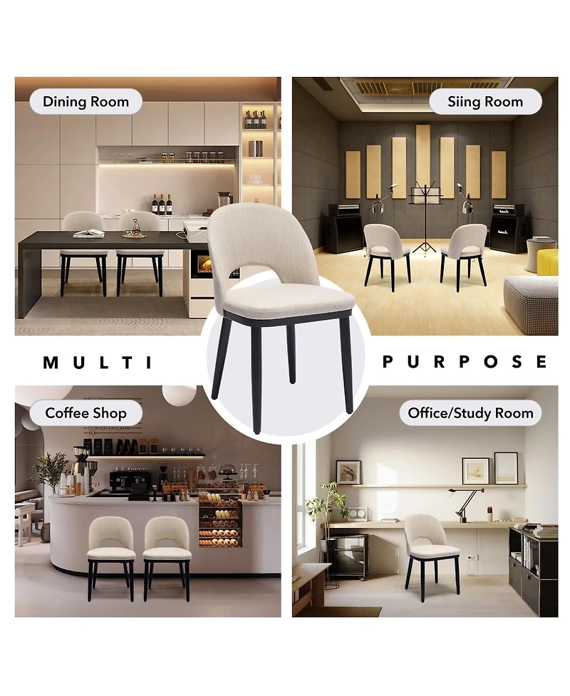 homfan Set of 2 Wooden Dining Chairs, Upholstered Fabric Room Chairs with High Back and Deep Seat, Modern Farmhouse Kitchen
