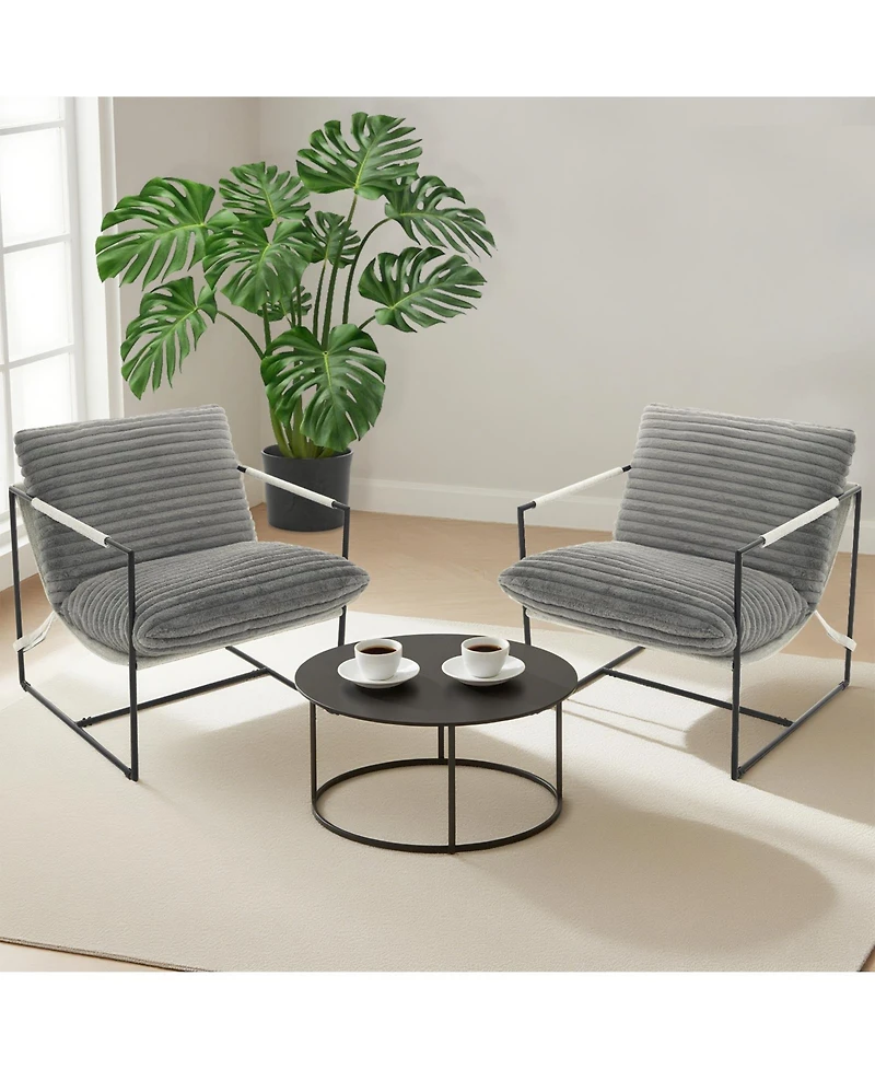 homfan Oversized Modern Sling Accent Chair, Ergonomic Metal Frame, Removable Cushioned Armchair, Upholstered Lounge Seating for Living Room or Bedroom