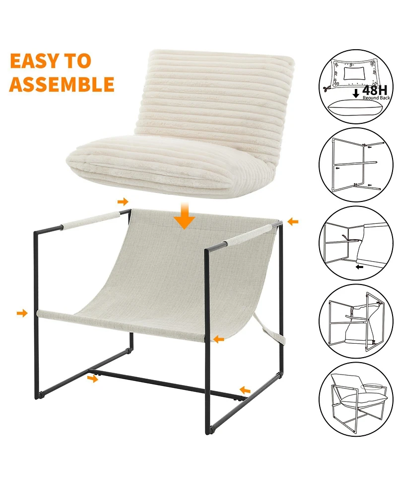 homfan Oversized Modern Sling Accent Chair, Ergonomic Metal Frame, Removable Cushioned Armchair, Upholstered Lounge Seating for Living Room or Bedroom