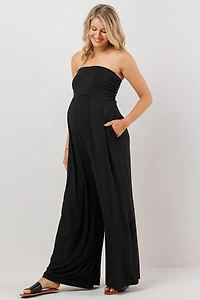 Hello Miz Women's Maternity Strapless Wide Leg Jumpsuit with Pockets